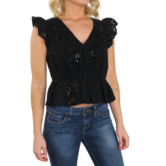 Express Black Beaded Eyelet Top Small Y2k Going Out Top Cute - Picture 1 of 9